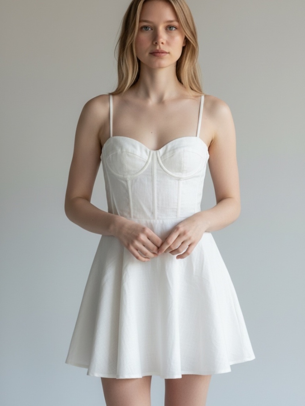 Steps New York White Bustier Skater Dress Large Bridal